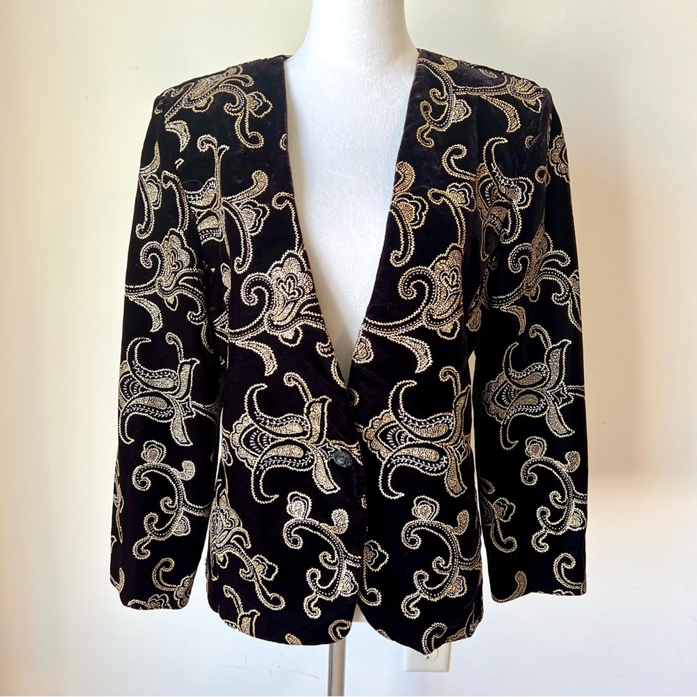 Vintage NORTON MCNAUGHTON Embroidered Paisley Velvet Structured Blazer—SZ. 8